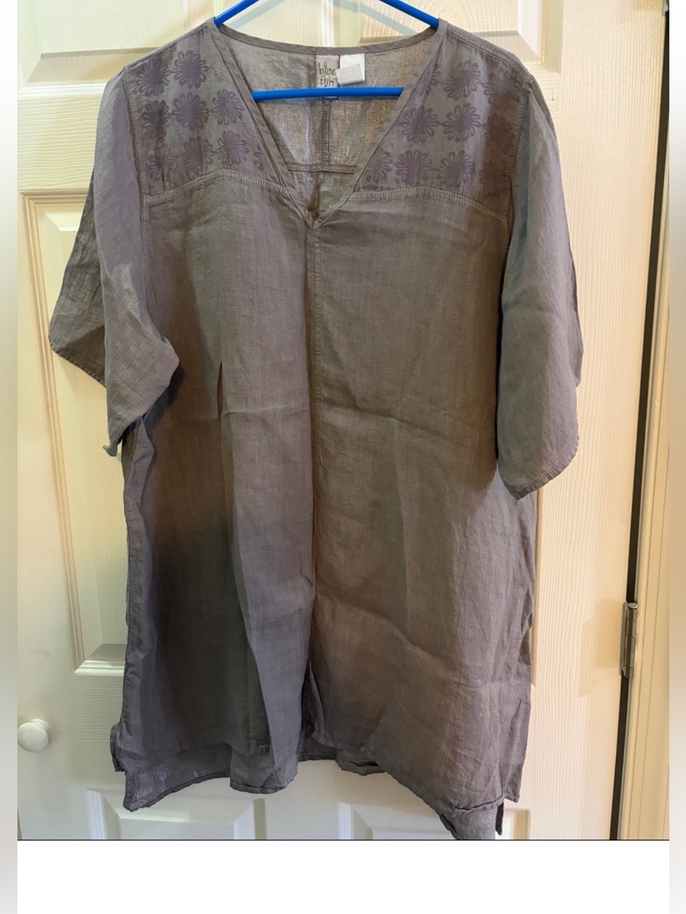 Blue Fish Taupe Embroidered V-Neck Tunic